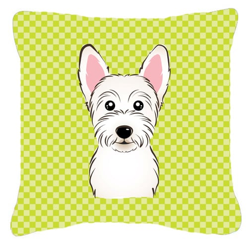 Checkerboard Lime Green Westie Fabric Decorative Pillow- 18 x 18 In.