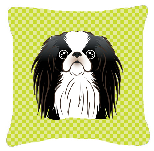Checkerboard Lime Green Japanese Chin Fabric Decorative Pillow- 18 x 18 In.
