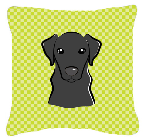 Checkerboard Lime Green Black Labrador Fabric Decorative Pillow- 18 x 18 In.