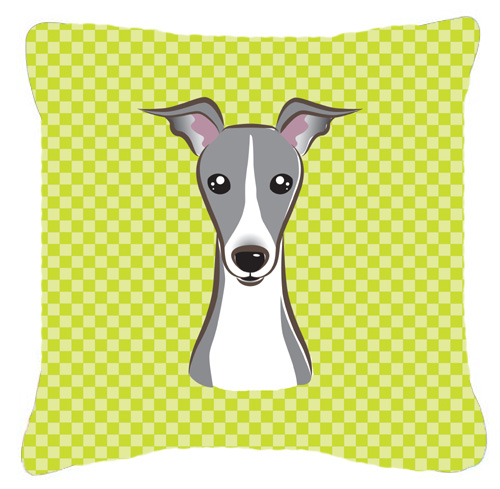 Checkerboard Lime Green Italian Greyhound Fabric Decorative Pillow- 18 x 18 In.
