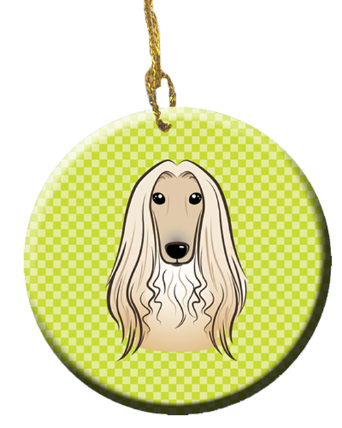 Checkerboard Lime Green Afghan Hound Ceramic Ornament, 2.81 In.