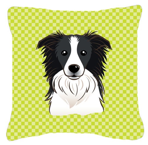 Checkerboard Lime Green Border Collie Fabric Decorative Pillow- 18 x 18 In.