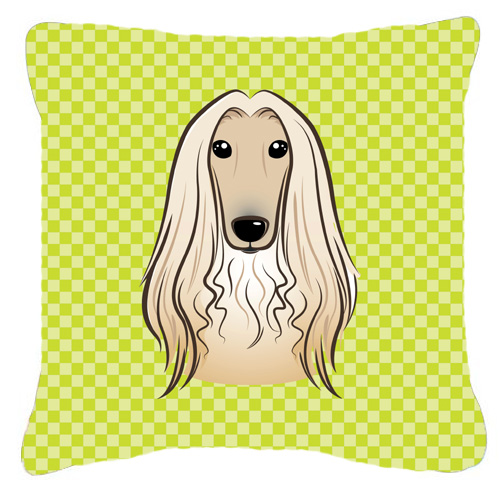 Checkerboard Lime Green Afghan Hound Fabric Decorative Pillow- 18 x 18 In.