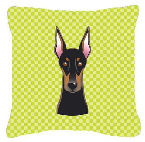 Checkerboard Lime Green Doberman Fabric Decorative Pillow- 18 x 18 In.