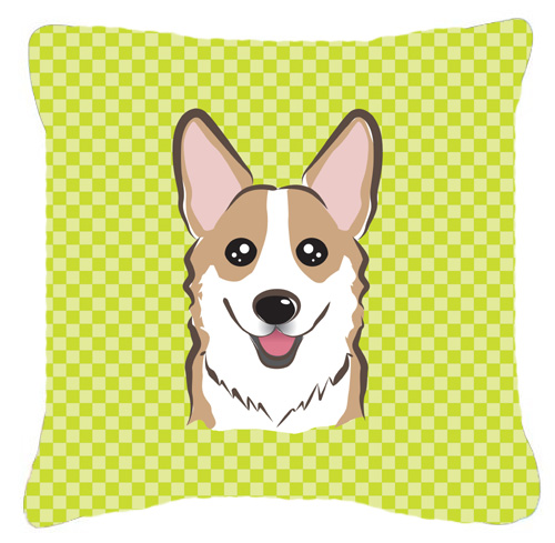 Checkerboard Lime Green Corgi Fabric Decorative Pillow- 18 x 18 In.