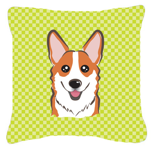 Checkerboard Lime Green Corgi Fabric Decorative Pillow- 18 x 18 In.
