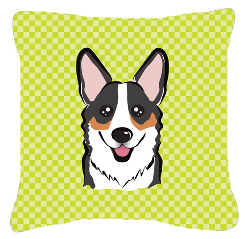 Checkerboard Lime Green Corgi Fabric Decorative Pillow, 18 x 18 In.