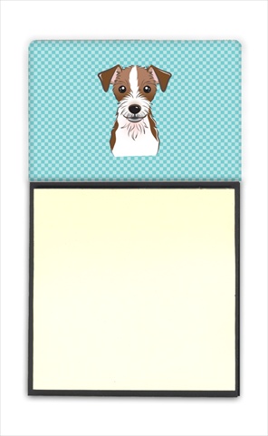 Picture of Carolines Treasures BB1140SN Checkerboard Blue Jack Russell Terrier Refiillable Sticky Note Holder Or Postit Note Dispenser- 3 x 3 In.