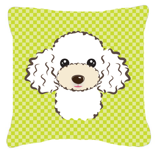 Checkerboard Lime Green White Poodle Fabric Decorative Pillow- 18 x 18 In.