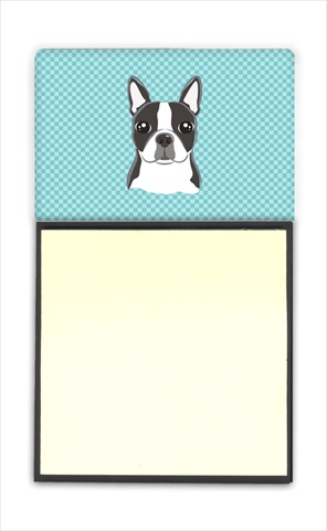 Picture of Carolines Treasures BB1141SN Checkerboard Blue Boston Terrier Refiillable Sticky Note Holder Or Postit Note Dispenser- 3 x 3 In.