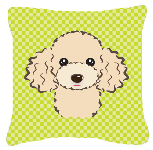Checkerboard Lime Green Buff Poodle Fabric Decorative Pillow- 18 x 18 In.