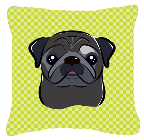 Checkerboard Lime Green Black Pug Fabric Decorative Pillow, 18 x 18 In.