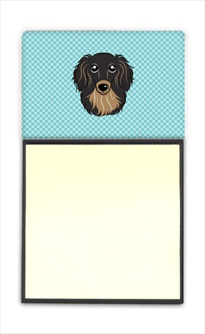 Picture of Carolines Treasures BB1151SN Checkerboard Blue Longhair Black And Tan Dachshund Refiillable Sticky Note Holder Or Postit Note Dispenser- 3 x 3 In.