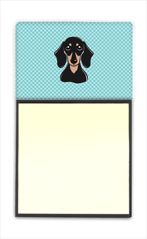 Picture of Carolines Treasures BB1153SN Checkerboard Blue Smooth Black And Tan Dachshund Refiillable Sticky Note Holder Or Postit Note Dispenser- 3 x 3 In.