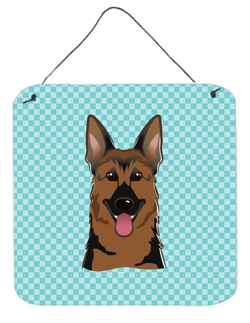 Checkerboard Blue German Shepherd Aluminum Metal Wall Or Door Hanging Prints - 6 x 6 In.