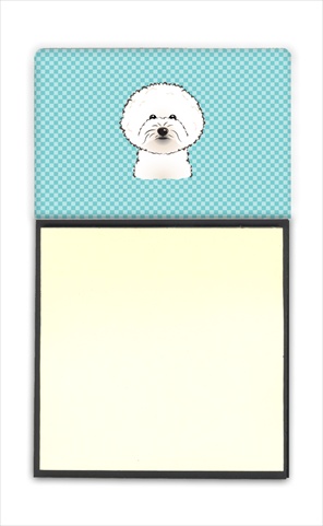 Picture of Carolines Treasures BB1155SN Checkerboard Blue Bichon Frise Refiillable Sticky Note Holder Or Postit Note Dispenser&#44; 3 x 3 In.