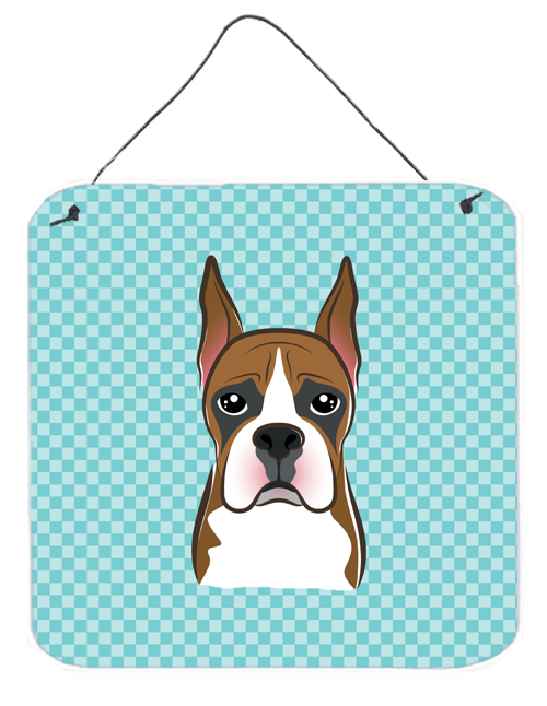 Checkerboard Blue Boxer Aluminum Metal Wall Or Door Hanging Prints, 6 x 6 In.