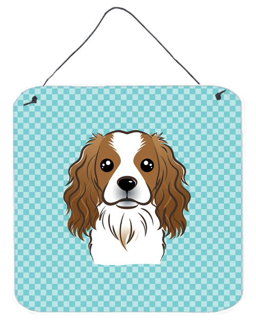 Checkerboard Blue Cavalier Spaniel Aluminum Metal Wall Or Door Hanging Prints, 6 x 6 In.