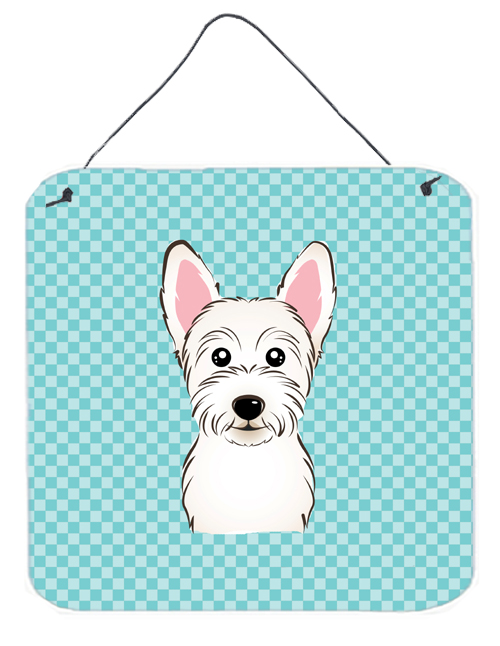 Checkerboard Blue Westie Aluminum Metal Wall Or Door Hanging Prints, 6 x 6 In.