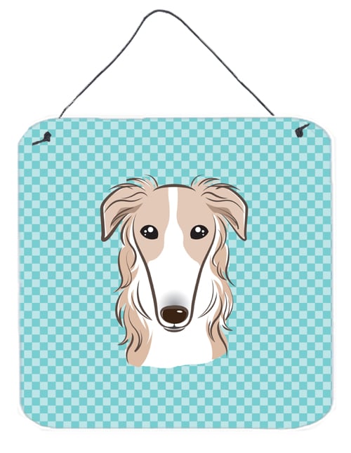 BB1166DS66 Checkerboard Blue Borzoi Aluminum Metal Wall Or Door Hanging Prints- 6 x 6 In.