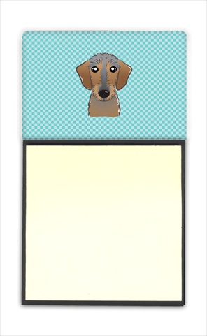 Picture of Carolines Treasures BB1171SN Checkerboard Blue Wirehaired Dachshund Refiillable Sticky Note Holder Or Postit Note Dispenser- 3 x 3 In.