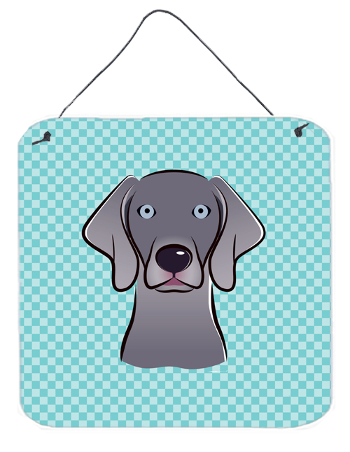 BB1169DS66 Checkerboard Blue Weimaraner Aluminum Metal Wall Or Door Hanging Prints- 6 x 6 In.