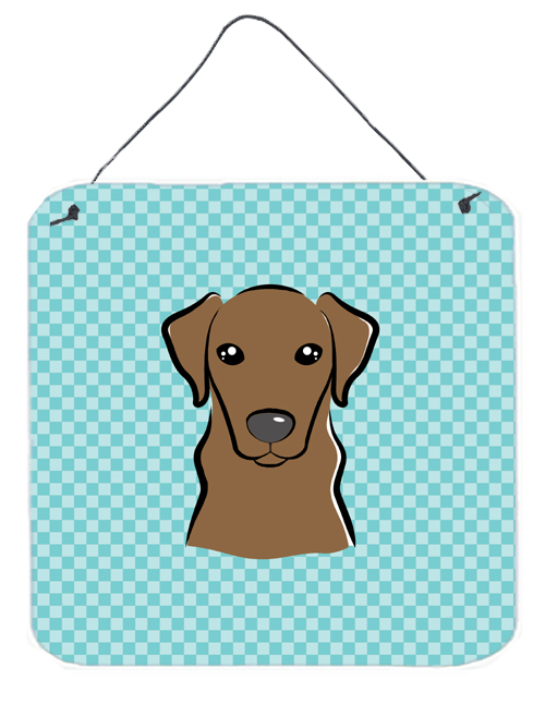Checkerboard Blue Chocolate Labrador Aluminum Metal Wall Or Door Hanging Prints, 6 x 6 In.