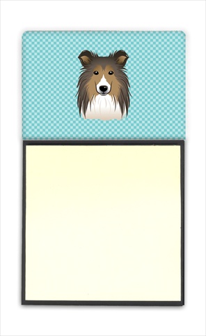 Picture of Carolines Treasures BB1180SN Checkerboard Blue Sheltie Refiillable Sticky Note Holder Or Postit Note Dispenser- 3 x 3 In.