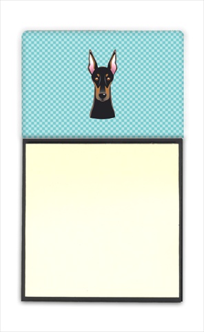 Picture of Carolines Treasures BB1183SN Checkerboard Blue Doberman Refiillable Sticky Note Holder Or Postit Note Dispenser- 3 x 3 In.
