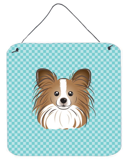 Checkerboard Blue Papillon Aluminum Metal Wall Or Door Hanging Prints, 6 x 6 In.