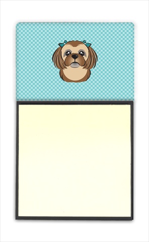 Picture of Carolines Treasures BB1187SN Checkerboard Blue Chocolate Brown Shih Tzu Refiillable Sticky Note Holder Or Postit Note Dispenser- 3 x 3 In.