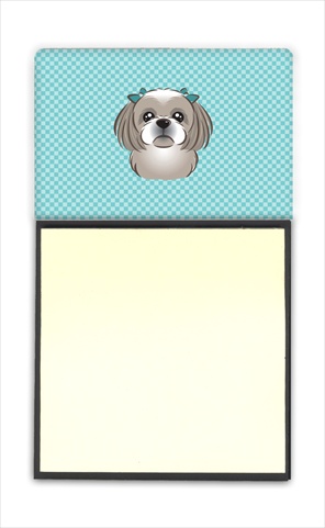 Picture of Carolines Treasures BB1188SN Checkerboard Blue Gray Silver Shih Tzu Refiillable Sticky Note Holder Or Postit Note Dispenser- 3 x 3 In.