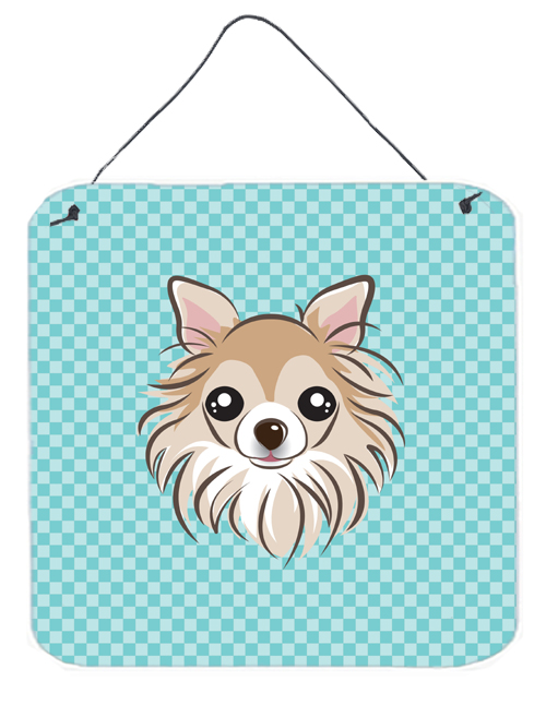 Checkerboard Blue Chihuahua Aluminum Metal Wall Or Door Hanging Prints, 6 x 6 In.