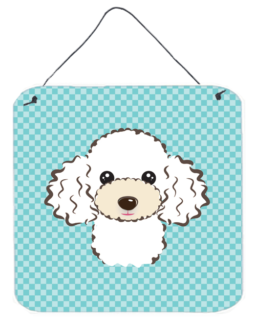 Checkerboard Blue White Poodle Aluminum Metal Wall Or Door Hanging Prints, 6 x 6 In.