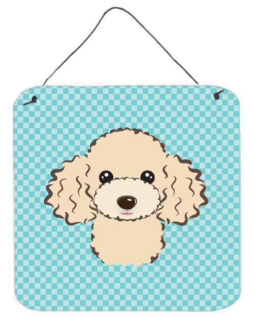 Checkerboard Blue Buff Poodle Aluminum Metal Wall Or Door Hanging Prints, 6 x 6 In.