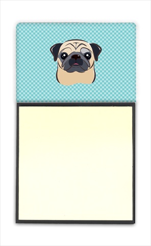 Picture of Carolines Treasures BB1200SN Checkerboard Blue Fawn Pug Refiillable Sticky Note Holder Or Postit Note Dispenser- 3 x 3 In.