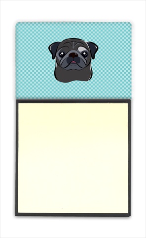 Picture of Carolines Treasures BB1201SN Checkerboard Blue Black Pug Refiillable Sticky Note Holder Or Postit Note Dispenser- 3 x 3 In.