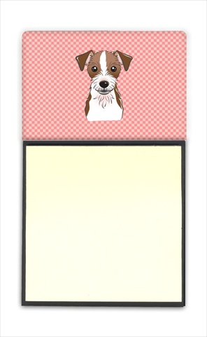 Picture of Carolines Treasures BB1202SN Checkerboard Pink Jack Russell Terrier Refiillable Sticky Note Holder Or Postit Note Dispenser- 3 x 3 In.