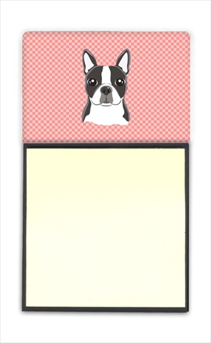 Picture of Carolines Treasures BB1203SN Checkerboard Pink Boston Terrier Refiillable Sticky Note Holder Or Postit Note Dispenser- 3 x 3 In.