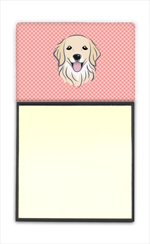 Checkerboard Pink Golden Retriever Refiillable Sticky Note Holder Or Postit Note Dispenser, 3 x 3 In.
