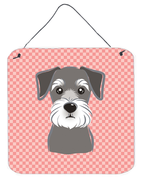 Checkerboard Pink Schnauzer Aluminum Metal Wall Or Door Hanging Prints, 6 x 6 In.