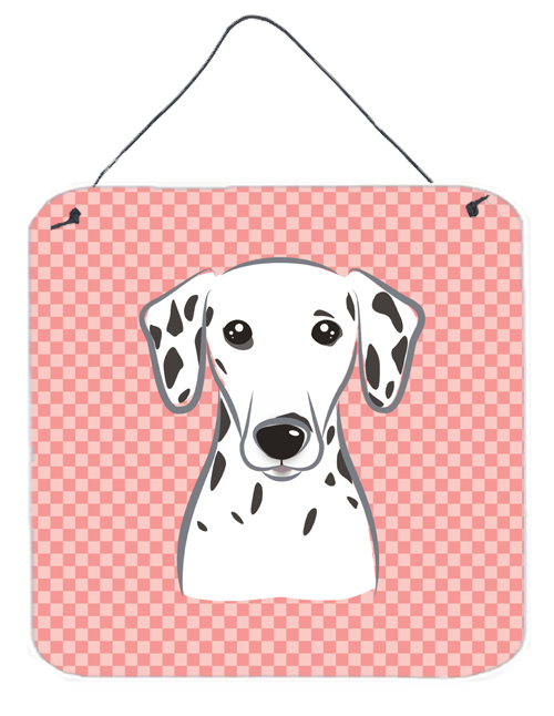 Checkerboard Pink Dalmatian Aluminum Metal Wall Or Door Hanging Prints, 6 x 6 In.
