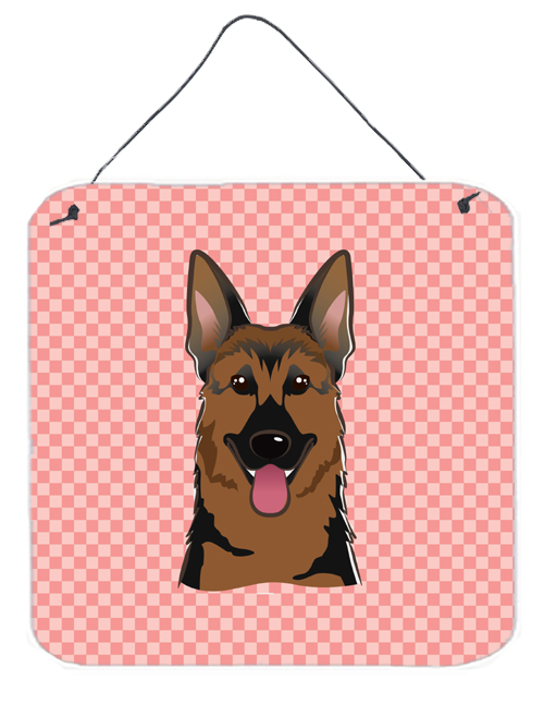 Checkerboard Pink German Shepherd Aluminum Metal Wall Or Door Hanging Prints, 6 x 6 In.
