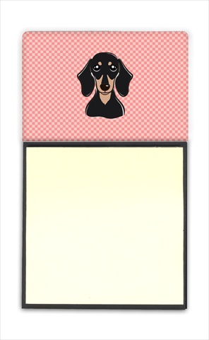 Picture of Carolines Treasures BB1215SN Checkerboard Pink Smooth Black And Tan Dachshund Refiillable Sticky Note Holder Or Postit Note Dispenser- 3 x 3 In.