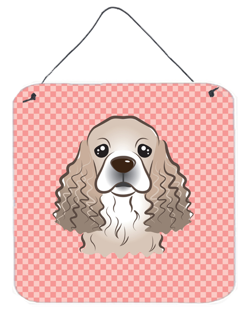 Checkerboard Pink Cocker Spaniel Aluminum Metal Wall Or Door Hanging Prints, 6 x 6 In.