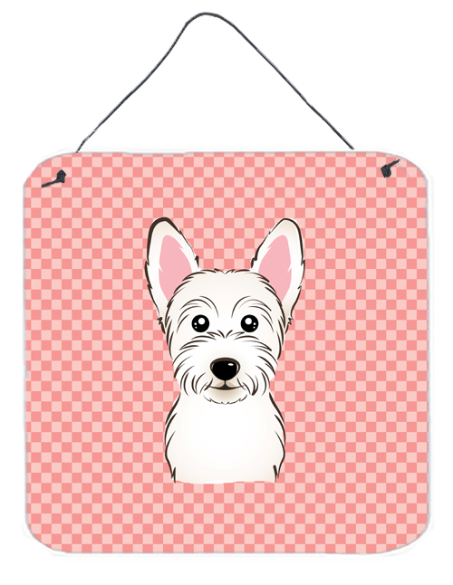 Checkerboard Pink Westie Aluminum Metal Wall Or Door Hanging Prints, 6 x 6 In.