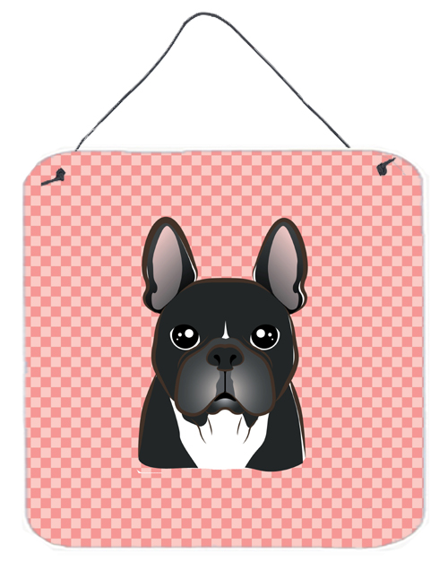 Checkerboard Pink French Bulldog Aluminum Metal Wall Or Door Hanging Prints, 6 x 6 In.