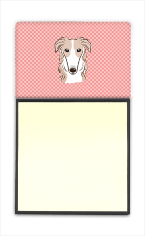 Picture of Carolines Treasures BB1228SN Checkerboard Pink Borzoi Refiillable Sticky Note Holder Or Postit Note Dispenser- 3 x 3 In.