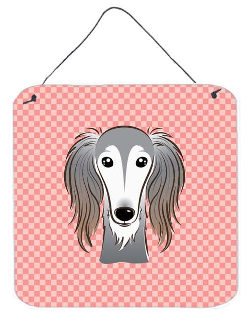 Checkerboard Pink Saluki Aluminum Metal Wall Or Door Hanging Prints, 6 x 6 In.