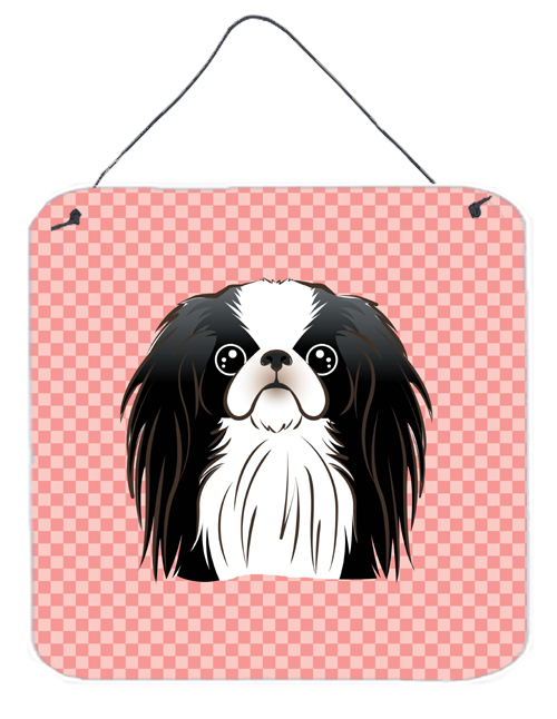 Checkerboard Pink Japanese Chin Aluminum Metal Wall Or Door Hanging Prints, 6 x 6 In.